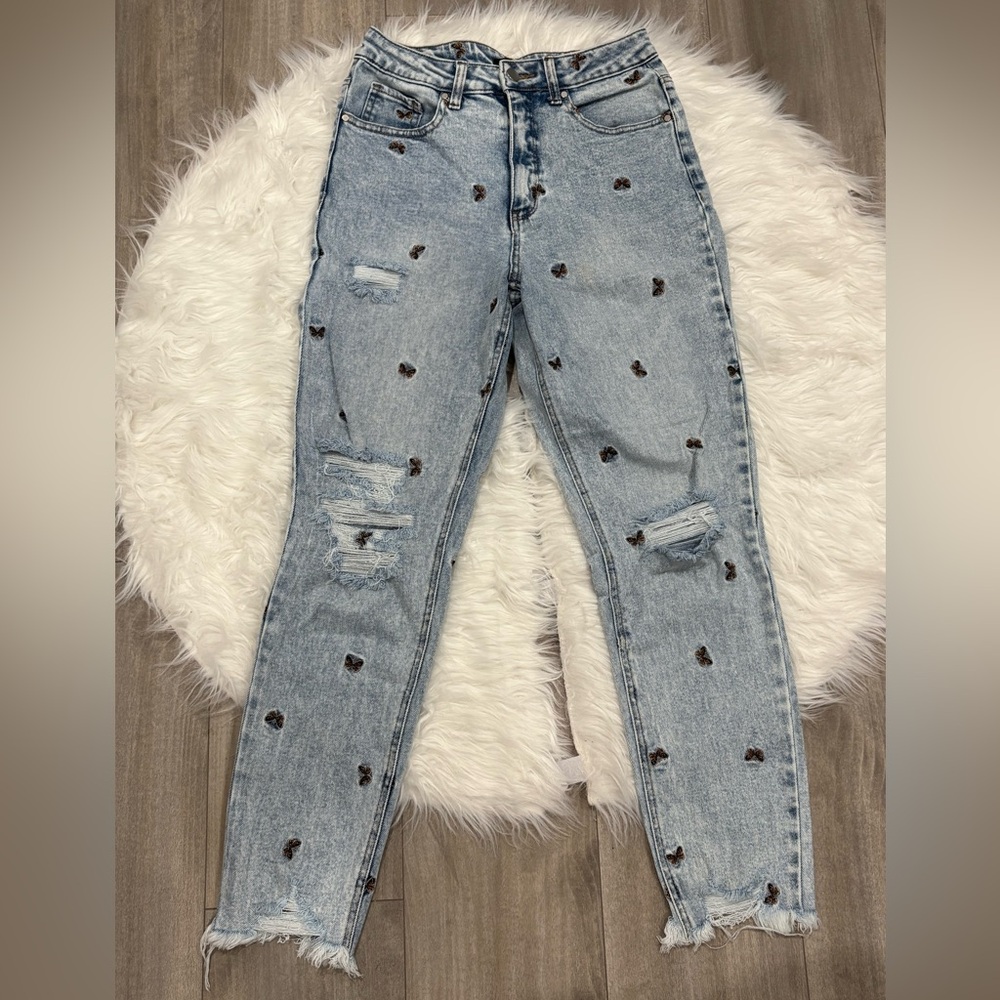 Material Girl Light Blue Distressed Skinny Jeans Size 7